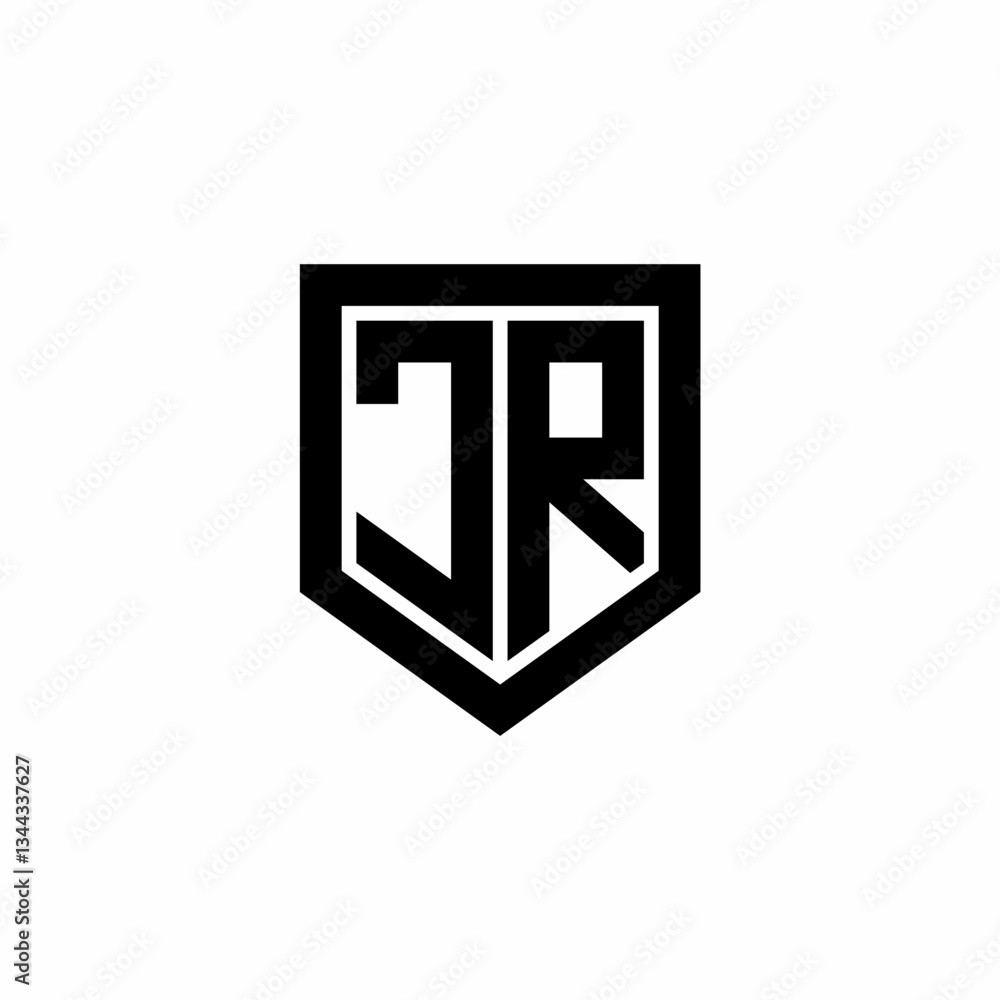Initial monogram logo design JR isolated frame shield vector Initial monogram logo design JR isolated frame shield vector