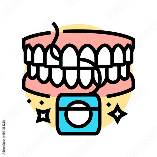 flossing oral care color icon vector illustration