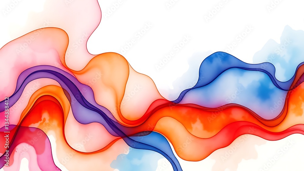 abstract painting with colorful wavy lines on white background