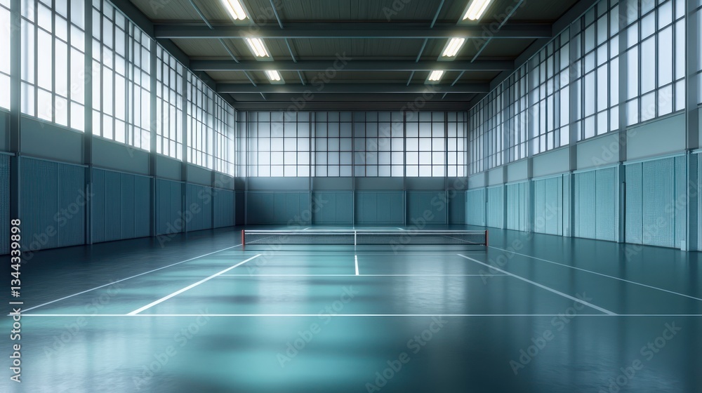 Indoor tennis court, empty, daylight Indoor tennis court, empty, daylight