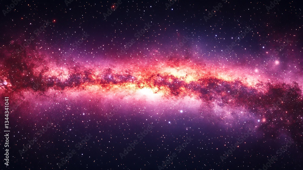 Fototapeta premium Vibrant pink and orange nebula in space.