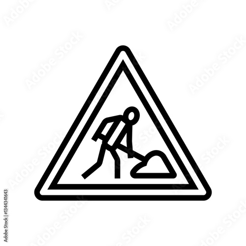 road construction car driving obstacles line icon vector illustration
