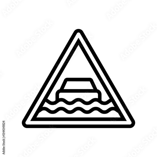 heavy rain flooding car driving obstacles line icon vector illustration