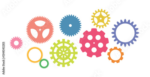 Colorful gear shape icon set. Vector sign. Engineering symbol