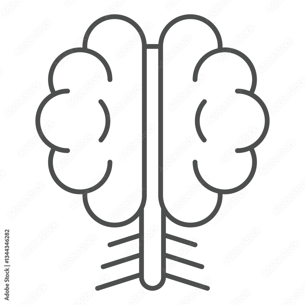 Obraz premium Brain thin line icon, clinical research concept. Vector graphics. Human brain organ sign on white background, outline style icon for mobile or web design.