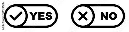 Yes and No Choice Signs. Green Check Mark and Red Cross Symbols. Answer Options. Correct or Incorrect. Accept or Reject.