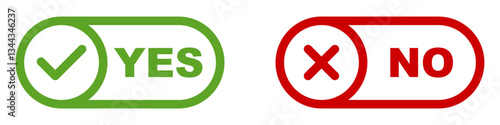 Yes and No Choice Signs. Green Check Mark and Red Cross Symbols. Answer Options. Correct or Incorrect. Accept or Reject.