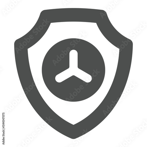 Shield of laboratory solid icon, clinical research concept. Vector graphics. Scientist safety emblem sign on white background, glyph style icon for mobile or web design.