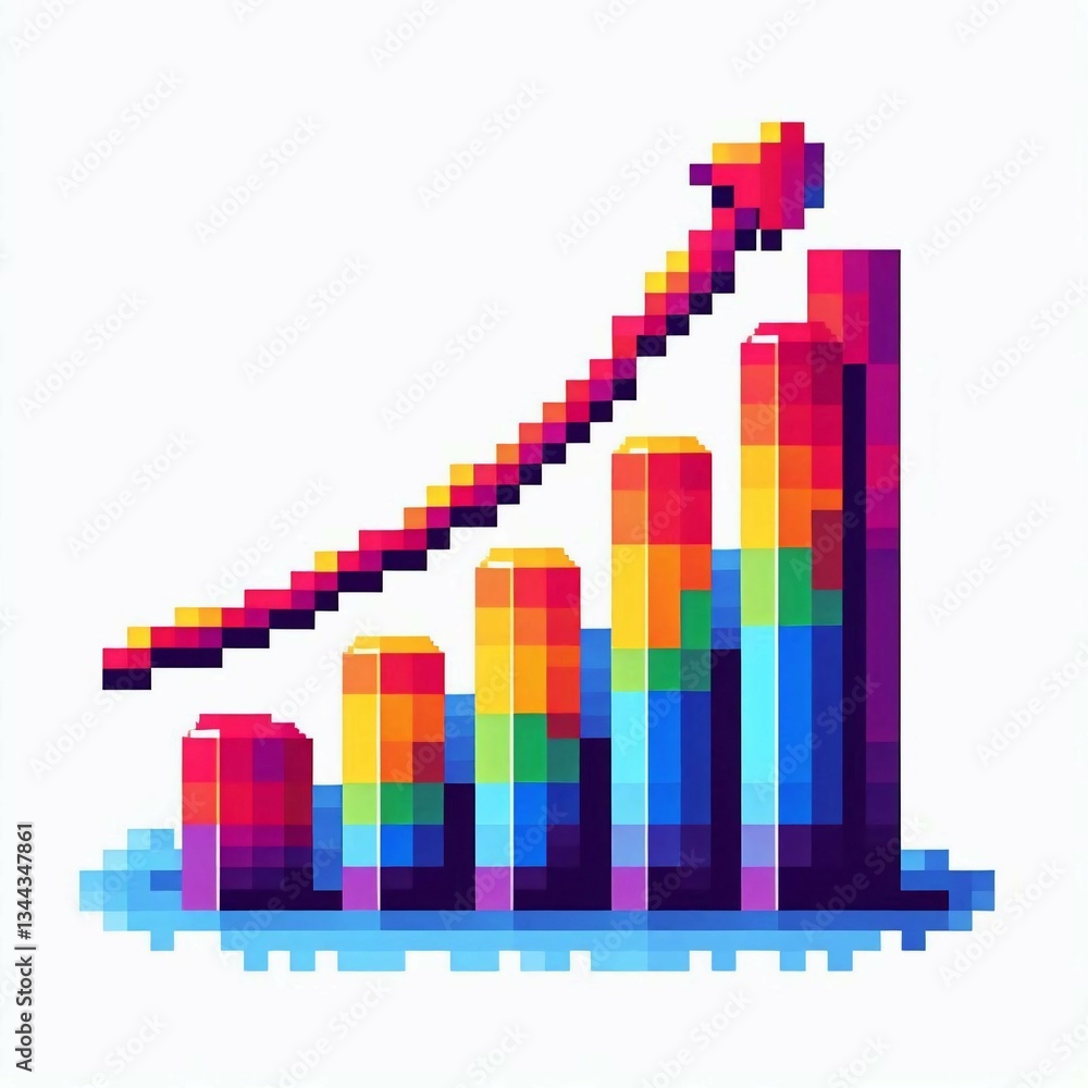 Fototapeta premium Pixelated Growth Rainbow Bar Chart Upward Arrow