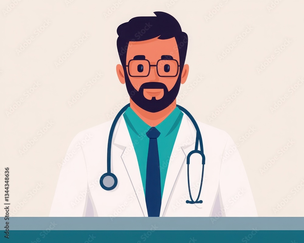 Fototapeta premium A stylized illustration of a doctor wearing a white coat and stethoscope, showcasing professionalism and care in a clinical setting.