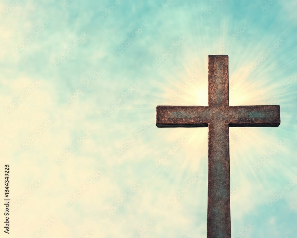 A solitary cross against a serene background, symbolizing faith and spirituality, illuminated by soft light. A solitary cross against a serene background, symbolizing faith and spirituality, illuminated by soft light.