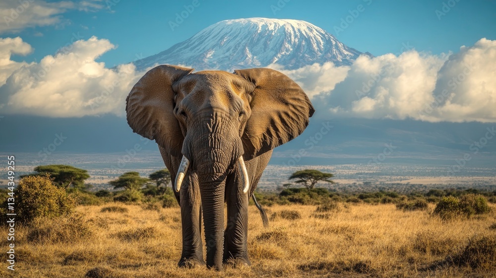 Fototapeta premium A powerful, high-resolution close-up shot of a majestic African elephant standing in the open plains of Kenya