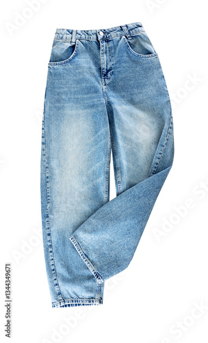 Obraz na plátne Blue jeans isolated on white, denim wide leg pants cutout