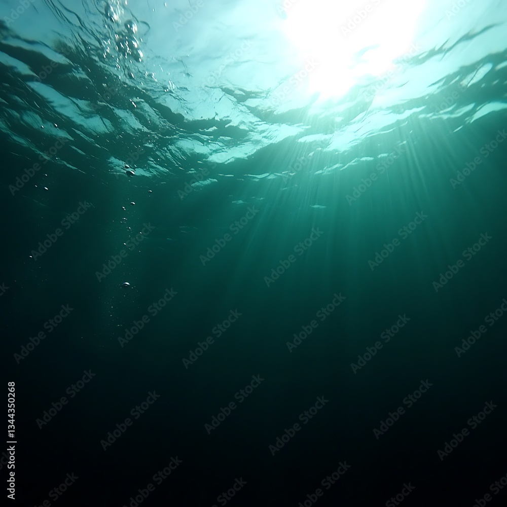 Obraz premium Sunlight filtering in ocean, deep blue background