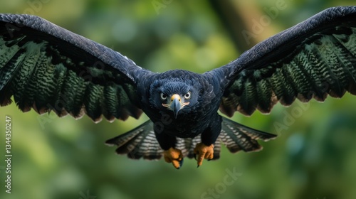 Majestic Black Hawk Eagle soaring through the air with impressive wingspan