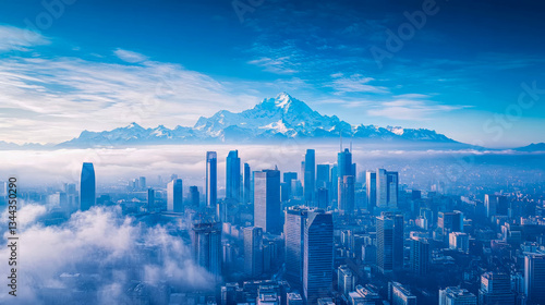 Wallpaper Mural Urban alpine dreamscape: High rise metropolis kissing cloud, cradled by snow capped mountain. Torontodigital.ca