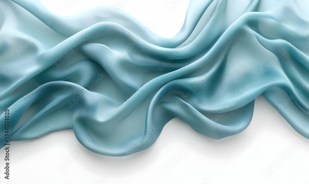 Obraz premium Teal silk fabric waves, white background, elegant drape, textile design