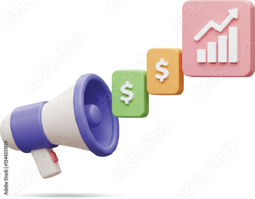 vector 3D Megaphone Announcing Financial Growth Sales Profit