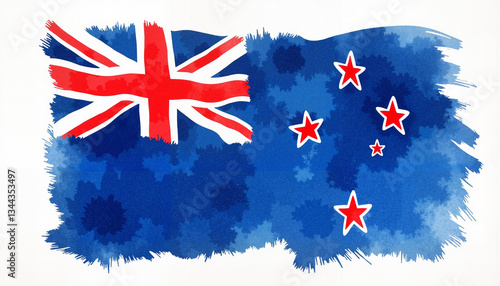 Artistic watercolor New Zealand flag on textured background, national identity