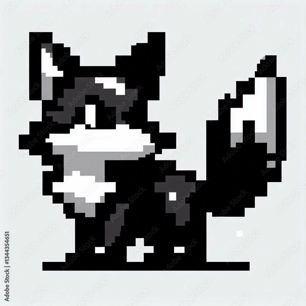 8bit Pixel Art Fox Black and White Design 8bit Pixel Art Fox Black and White Design
