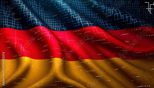 Futuristic Germany flag with digital grid overlays, high-tech symbolism