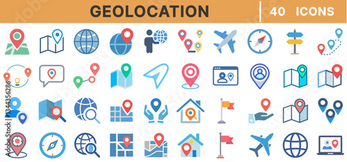 Geolocation and Navigation Icons – GPS, Map, Location Pin, Compass, Globe, Travel, Destination, Landmark, Route, Wayfinding, Navigation, Tracking, Coordinates
