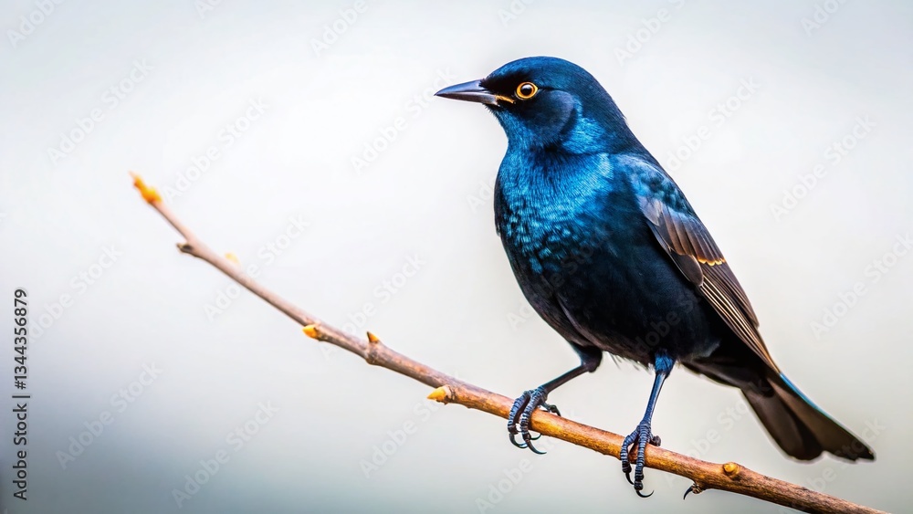 Fototapeta premium Silhouette Black Bird on Branch, Isolated White Background - Nature Stock Photo