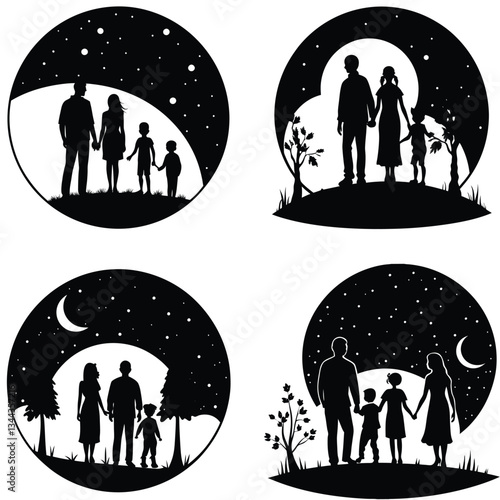 vector silhouettes of people with heart