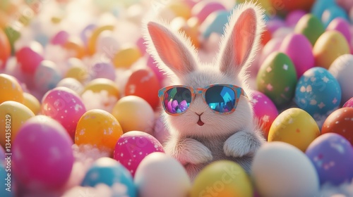 Wallpaper Mural Adorable Easter Bunny Wearing Sunglasses Among Colorful Painted Eggs Torontodigital.ca