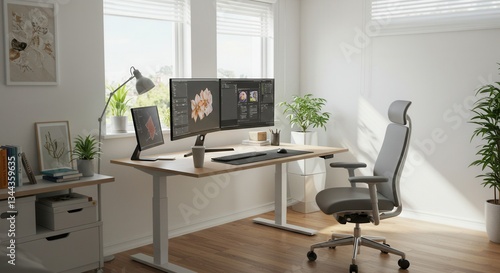 Wallpaper Mural Modern Home Office Setup with Standing Desk and Ergonomic Chair Torontodigital.ca