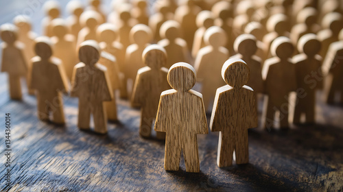 Wallpaper Mural Wooden figures linked together on a wooden surface. Torontodigital.ca