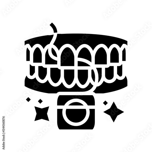 flossing oral care glyph icon vector illustration