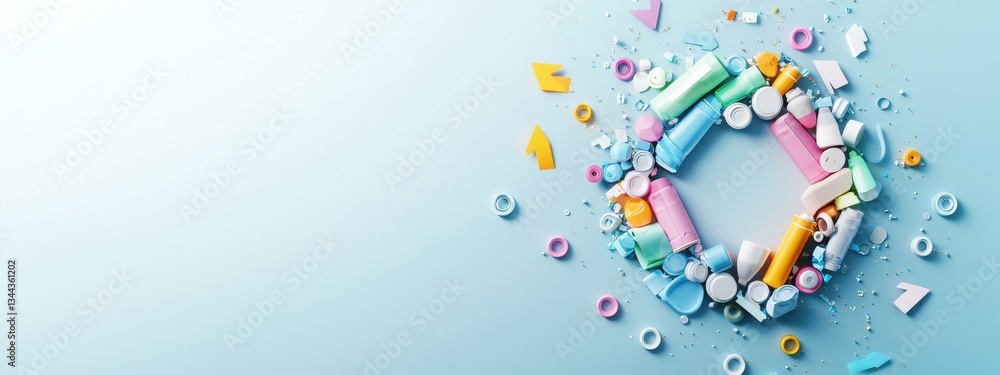 Obraz premium Colorful Backdrop with Various Shaped Crafting Supplies and Confetti