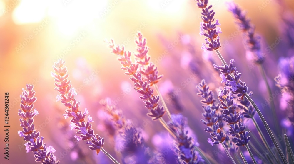 Obraz premium A vibrant close-up of blooming lavender fields stretching endlessly under the golden sun of Provence