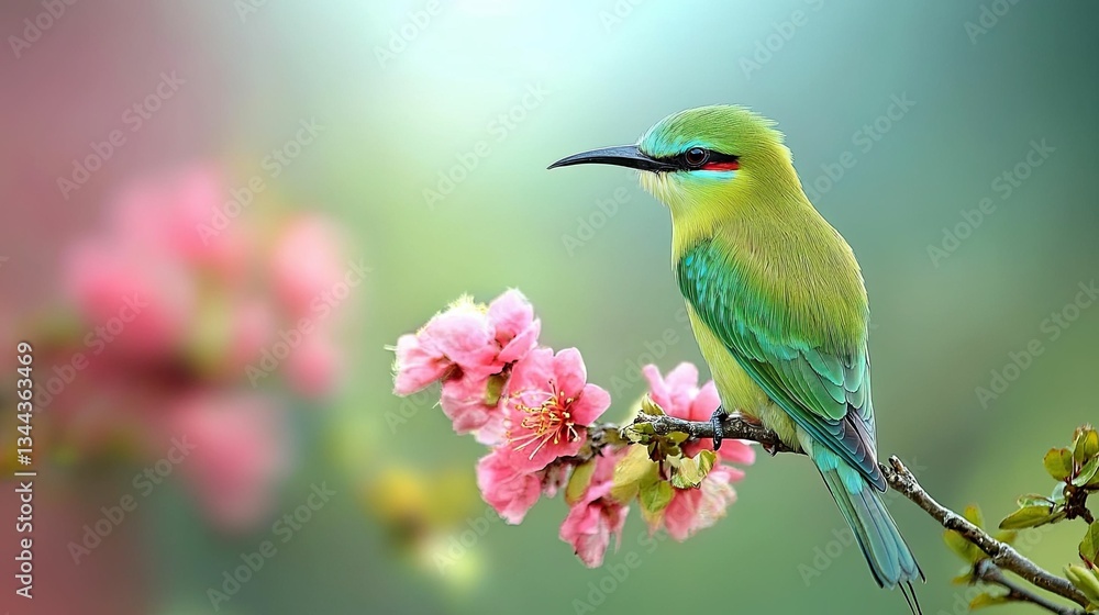 Green Bee-Eater on Branch – A beautiful green bee-eater perched on a branch, showcasing its vibrant feathers, emphasizing the role Green Bee-Eater on Branch – A beautiful green bee-eater perched on a branch, showcasing its vibrant feathers, emphasizing the role