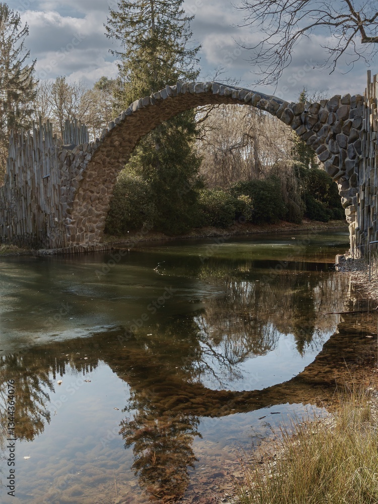 The legendary Rakotz Bridge on a frosty winter morning
