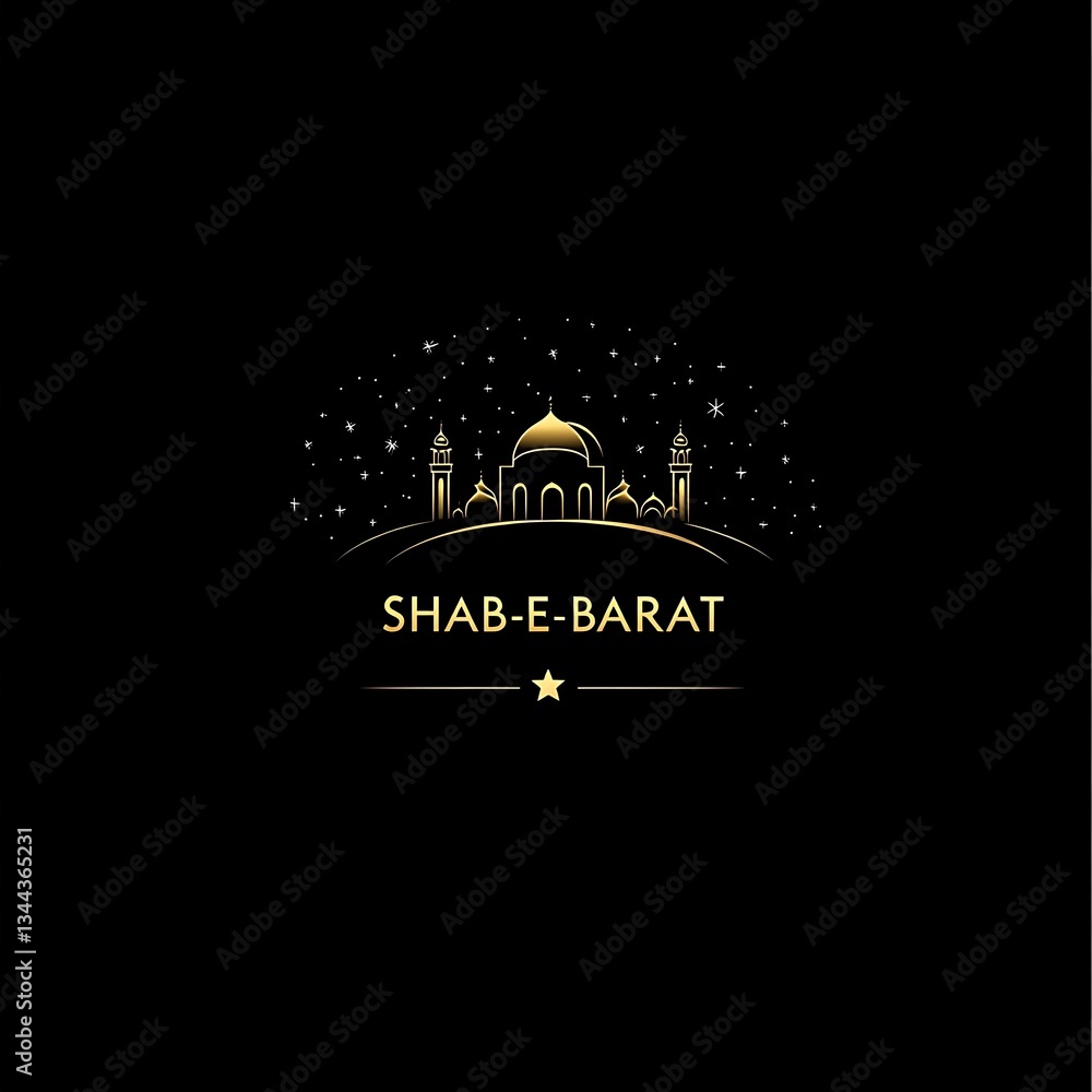 The text SHAB-E-BARAT , A simple vector logo of an Islamic mosque The text SHAB-E-BARAT , A simple vector logo of an Islamic mosque
