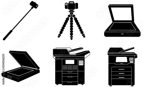 Photography & Office Equipment Silhouettes – Cameras, Tripods, Scanners, and Copiers