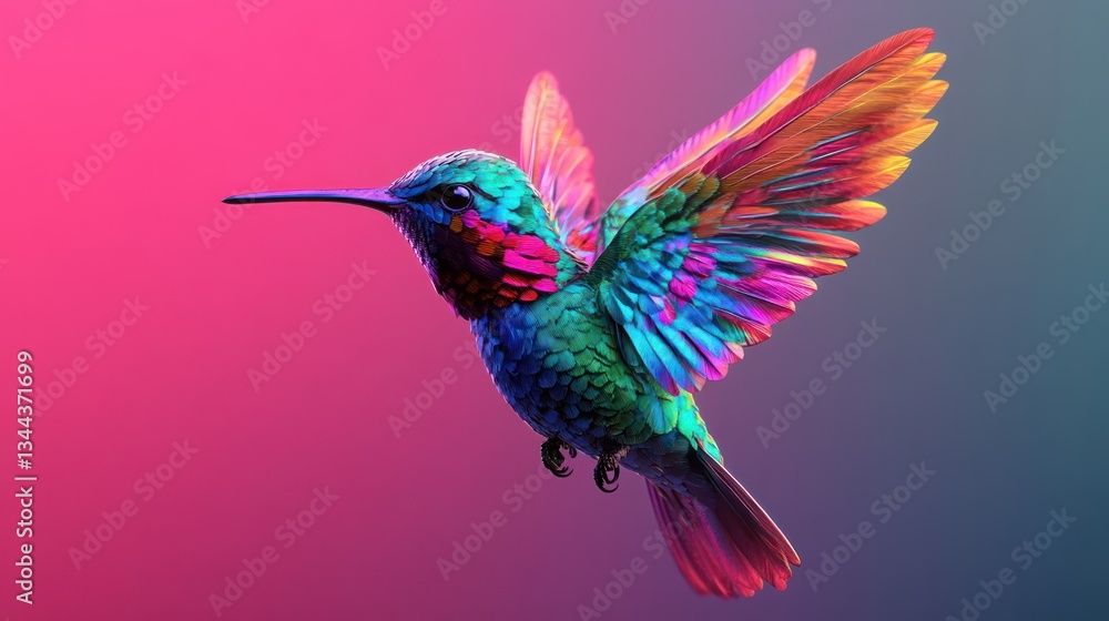 Obraz premium Rainbow Hummingbird Soaring, Gradient