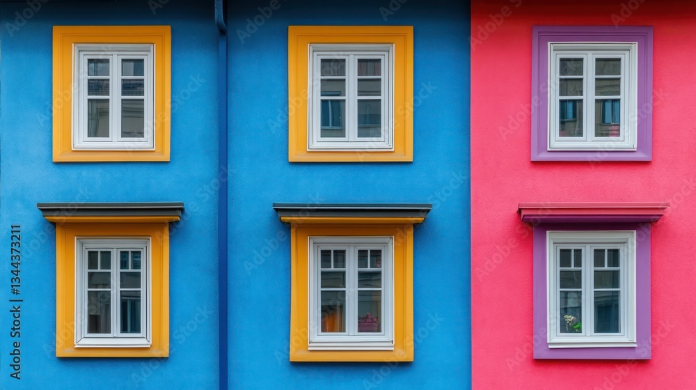 Fototapeta premium Colorful building facade windows, city