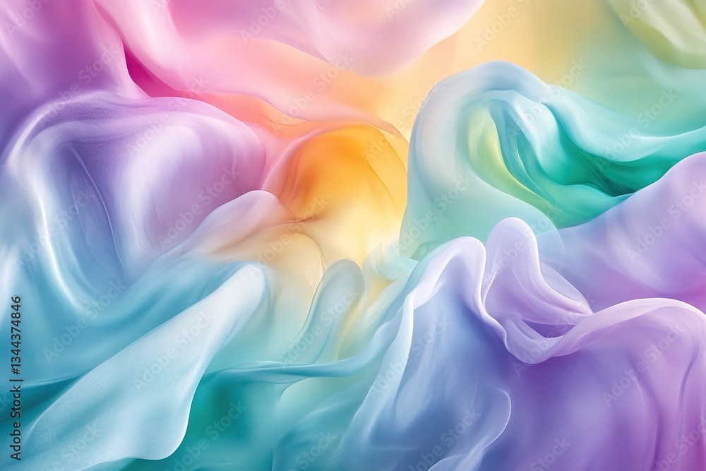 Fototapeta premium Abstract Pastel Rainbow Fabric Drapery Soft, Flowing Texture Background