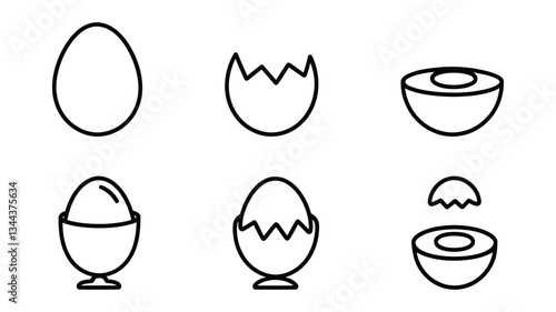 Simple Line Art Icons of Eggs and Egg Cups