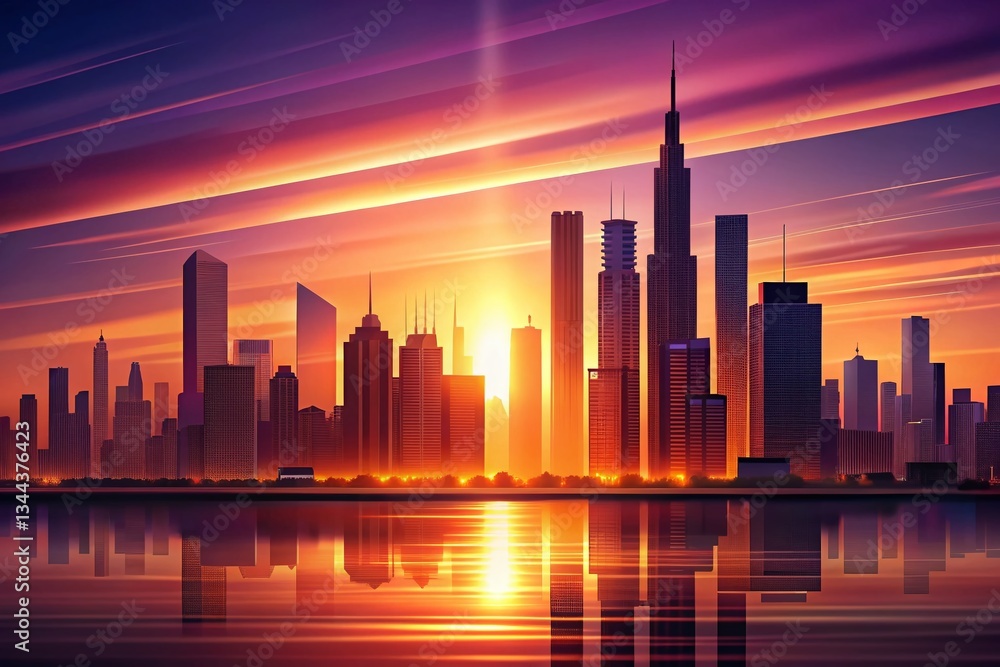Sleek Cityscape Silhouette Sunset: Modern Urban Mobile Wallpaper Sleek Cityscape Silhouette Sunset: Modern Urban Mobile Wallpaper