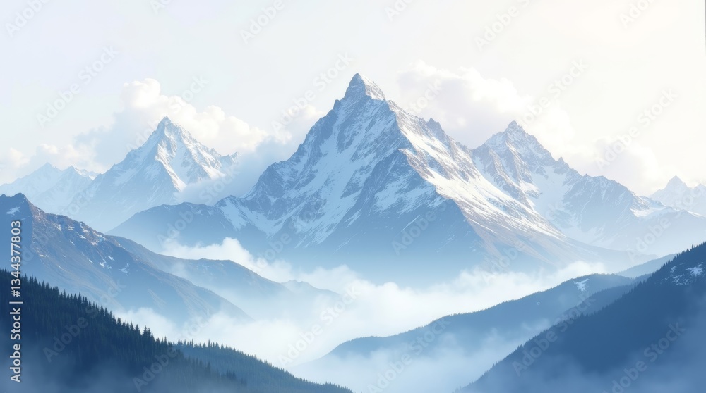 Majestic snow-capped mountains surrounded by mist, capturing the beauty of nature and serenity. Perfect for landscape, travel, and outdoor-themed projects. Majestic snow-capped mountains surrounded by mist, capturing the beauty of nature and serenity. Perfect for landscape, travel, and outdoor-themed projects.