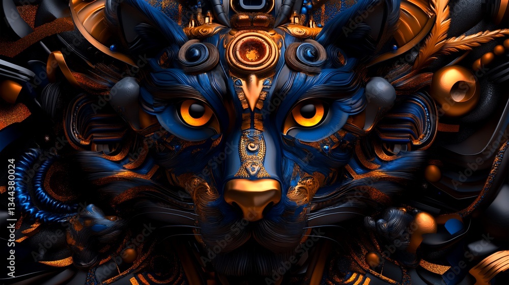 Elegant feline with ornate design elements, radiating a mysterious allure Elegant feline with ornate design elements, radiating a mysterious allure
