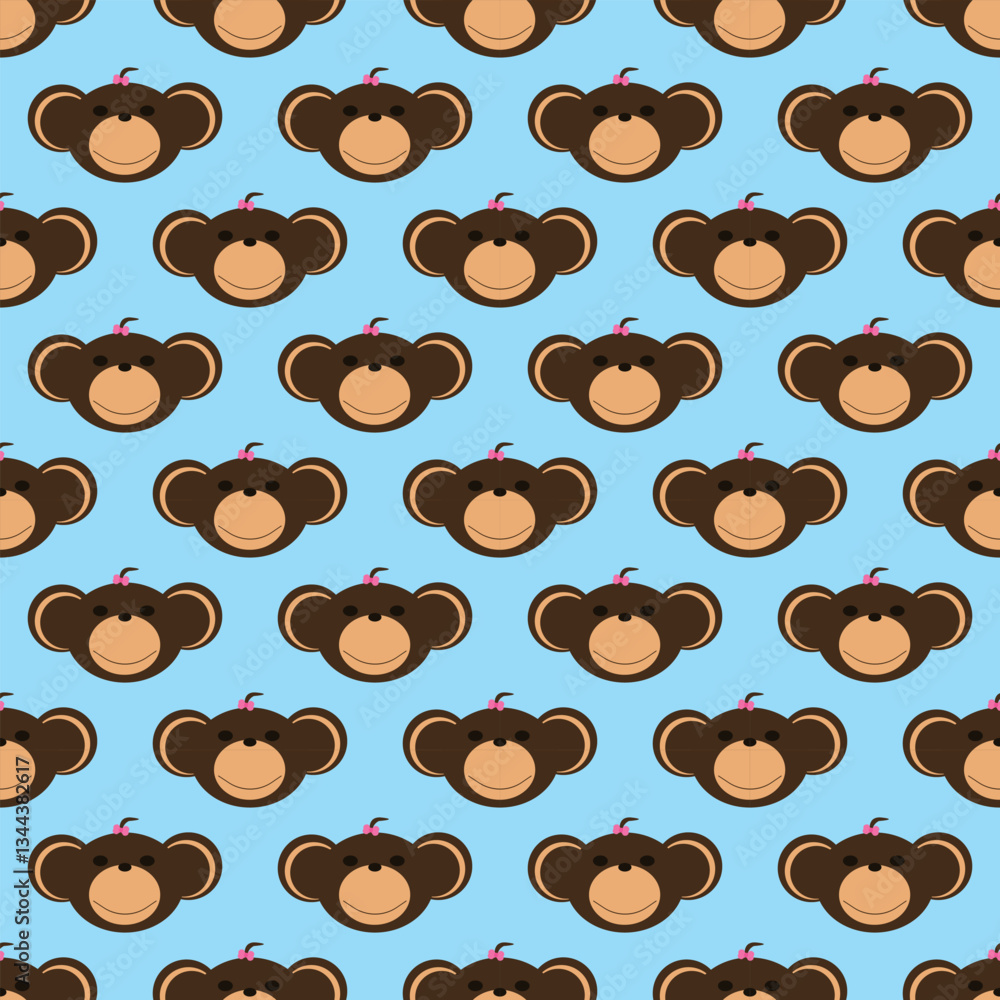Obraz premium Adorable Cute Monkey Vector Seamless Pattern Digital Paper for Children's Nursery, Baby Shower Decorations, Scrapbooking, Kids Room Wallpaper, Fabric, Wrapping Paper, and Fun Jungle-Themed Crafts