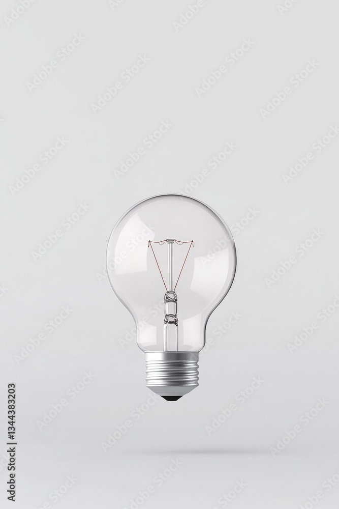 solitary light bulb appears suspended against vast empty white background casting subtle shadows and reflections inviting solitary light bulb appears suspended against vast empty white background casting subtle shadows and reflections inviting