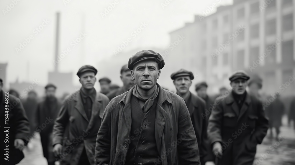 Fototapeta premium Industrial Workers Marching for Rights 1930s