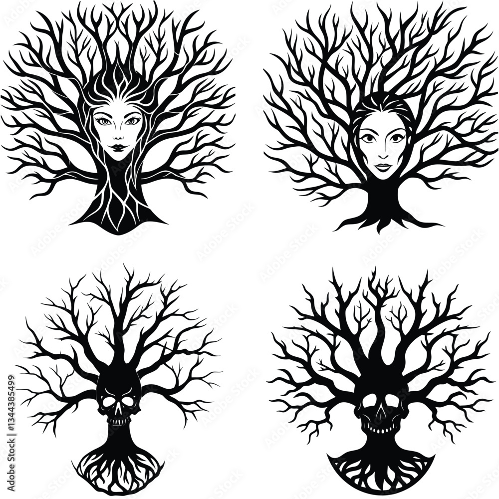 Obraz premium tree with female face silhouette vector design eps