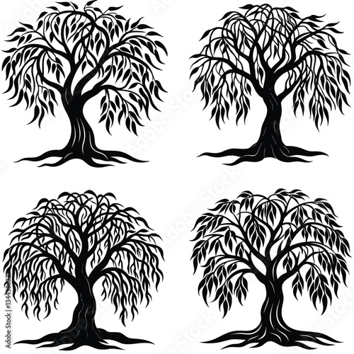 tree bundle silhouette set illustration
